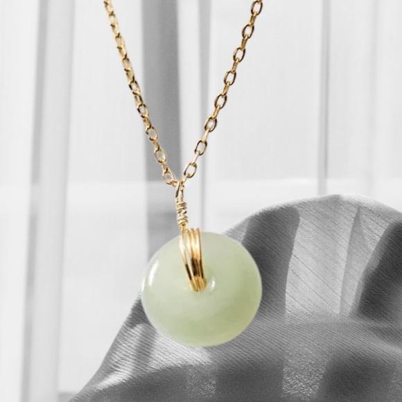 Green Jade 14kt Gold Real Sterling Silver Minimalist Necklace - Dainty - - Picture 8 of 12